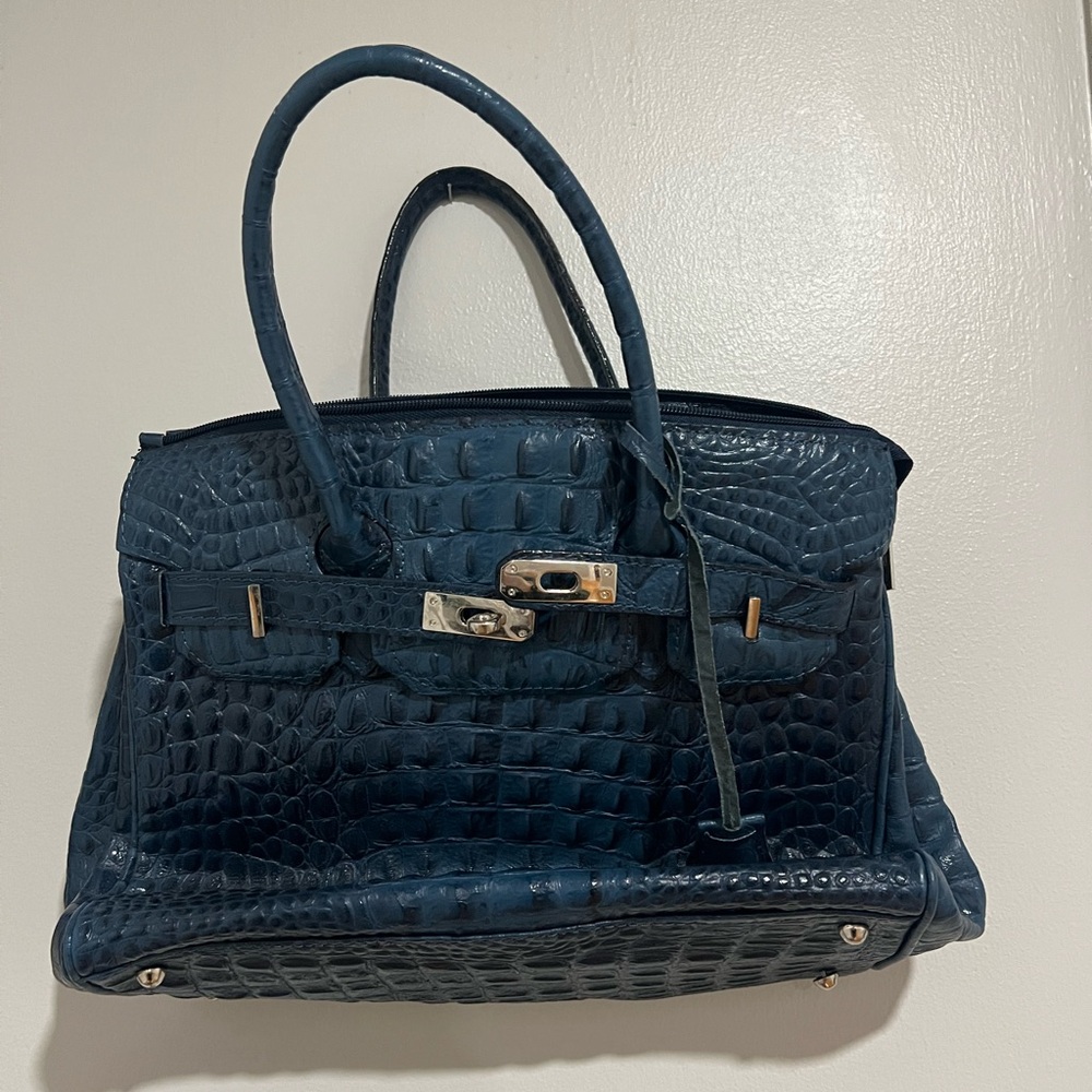 Borse In Pelle Luxurious Blue Crocodile-Embossed Bag - Picture 6 of 16
